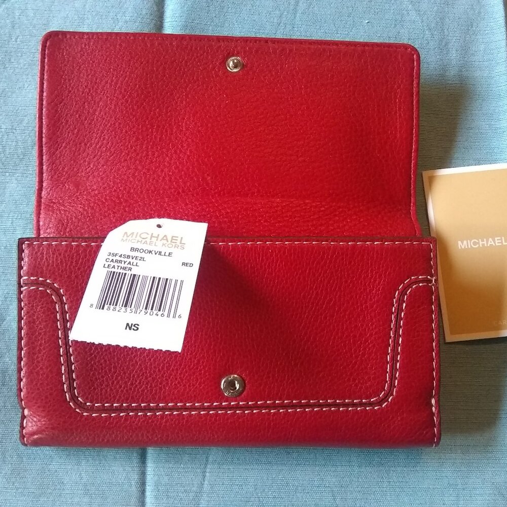 Michael Kors, Brookville Genuine leather, red pebble, bifold wallet, clutch - Picture 3 of 6